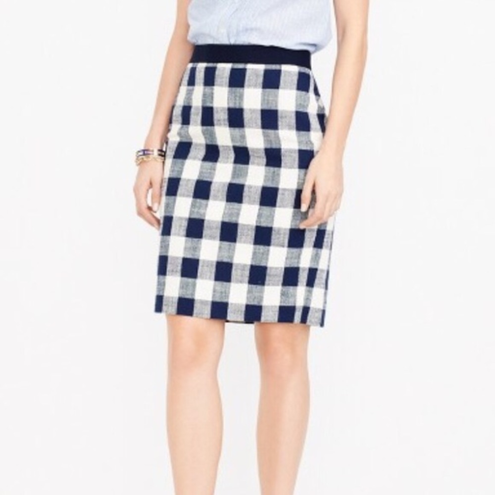 J crew factory gingham pencil skirt 00 navy white